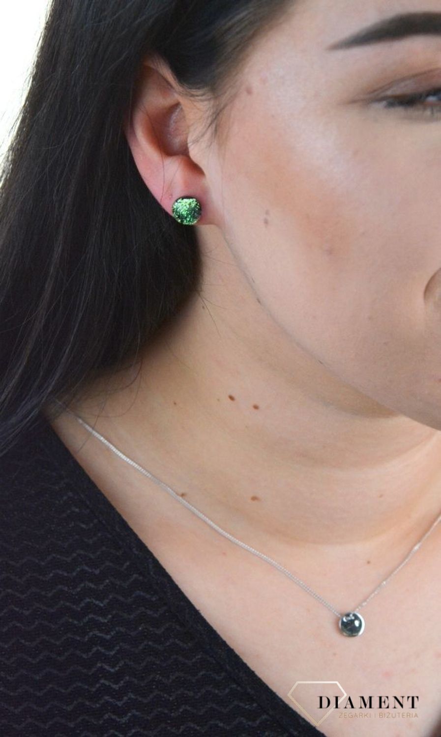 Srebrne kolczyki szkło weneckie opalizujące zielenią Murano 48.jpg